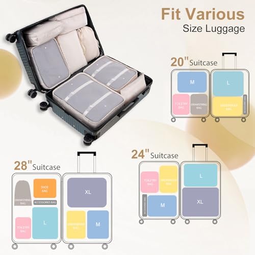 BESBESME 12PCS Packing Cubes for Suitcase Luggage Travel Packing Organizers Set with Cosmetics Bag Travel Essentials Bag Storage Bags Beige - Image 5