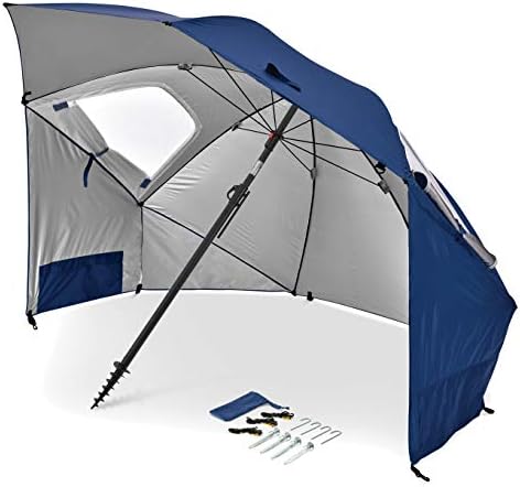 Sport-Brella Premiere , Multi-purpose Sun Umbrella for Garden, Easy Folding Setup, Blue, 8ft/244cm