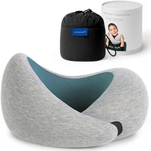 Ostrichpillow Go - Luxury Travel Pillow with Memory Foam | Airplane Pillow, Car Travel Pillow, Neck Rest (One Size, Blue Reef)