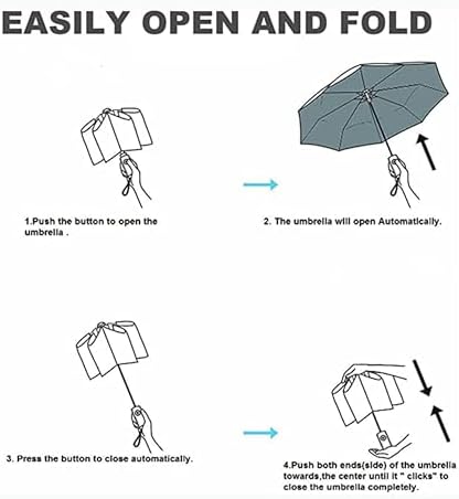 Travel Folding Umbrella Automatic Open/Close Handle Coating Layer Fabric Blocking/Portable Golf/Car Compact Umbrella/Lightweight Small Backpack/Rain Sun Anti UPF 50 UV Protection 99.9% /Men Women Kids - Image 4