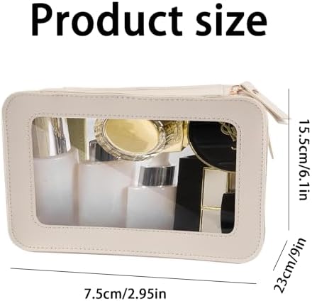 Clear Makeup Bag Transparent Cosmetic Case Travel Waterproof Toiletry Organizer with Double Zippers Ideal for Travel Essentials (Beige) - Image 2