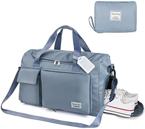 Travel Duffel, Foldable Gym Overnight Weekend Bags for Women - Lightweight with Separation, Large Holdall Cabin Bag - Blue - Image 2