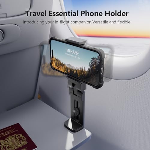 MiiKARE Phone Stand Universal Mount Phone Holder 360 Degree Rotating Adjustable Phone Clamp Compatible with iPhone Android Phones Portable Phone Mount for Airplane Trays Desk Bed Cabinet-Black - Image 2