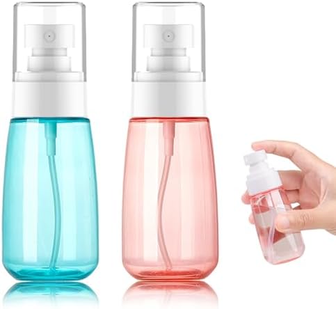 Small Spray Bottle, Travel Spray Bottle 2 Pack, Fine Mist Spray Bottle for Essential Oils, Refillable Travel Containers Plastic Hair Spray Bottle Sprayer for Perfume Skincare Makeup Lotion (2oz 60ml)