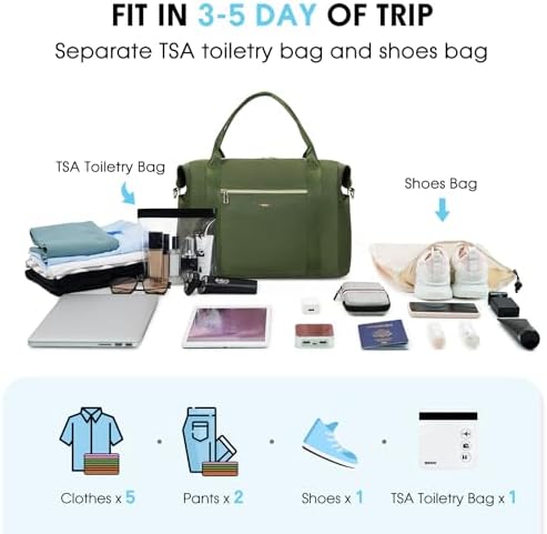 WANDF Cabin Bag - 40x20x25 Travel Bag with TSA Approved Quart Size and Shoes Bag, Ideal for Ryanair Airlines and Weekend Getaways - Dark Green (20L) - Image 8