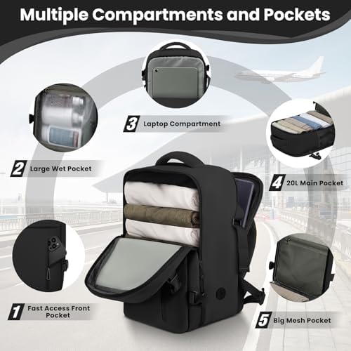 Cabin Bags 40×20×25 for Ryanair Underseat Carry-ons Travel Backpack Hand Luggage Bag Cabin Size 20L Flight Rucksack Casual Daypack School Office Backpack Fit 14 Inch Laptop-Black - Image 3