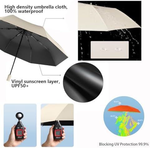 Travel Folding Umbrella Automatic Open/Close Handle Coating Layer Fabric Blocking/Portable Golf/Car Compact Umbrella/Lightweight Small Backpack/Rain Sun Anti UPF 50 UV Protection 99.9% /Men Women Kids - Image 3