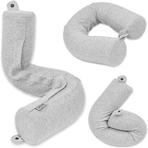 Twist Memory Foam Travel Pillow for Neck, Chin, Lumbar and Leg Support - for Traveling on Airplane, Bus, Train or at Home - Best for Side, Stomach and Back Sleepers - Adjustable, Bendable Roll Pillow