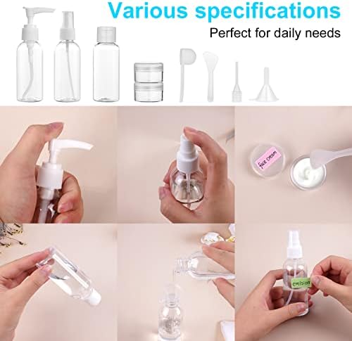 flintronic 6Pack Transparent Travel Bottles, 80ML Refillable Travel Bottles, Travel Bottles Set for Toiletries Shampoo Cosmetic Liquid with 2*Cream Box,2*Dropper,2*Funnel,2*Sheet Label,1*Brush - Image 4