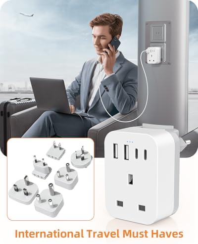 UK to Worldwide Travel Adapter Set, Travel Adaptor Kit with 4 USB Ports (2 USB C), International Plug Adapter with 6 Removable Plug - Image 7