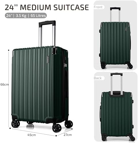 Medium Suitcase Hard Shell | Lightweight Suitcase | Aluminum Telescopic Handle | TSA 3 Digit Combination Lock | 4 Dual Spinner Wheels. (Green, Medium 24") - Image 3