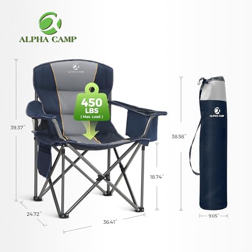 ALPHA CAMP Camping Chairs for Adults Heavy Duty Camping Chair Up to 200 kg Folding Camp Chair with Cup Holder and Cooler Bag for Outdoor Picnic Fishing, Lightweight and Portable, Blue - Image 2