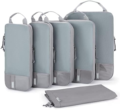 BAGSMART 2/4/6-Piece Compression Packing Cubes Set for Suitcases Backpack, Travel Organisers Bags for Luggage, Holiday Travel Essentials Accessories, Grey