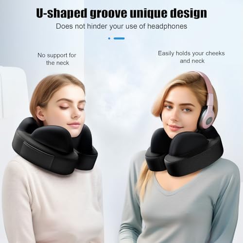 JINXIA Travel Pillow for Neck,Portable Neck Pillow Memory Foam for Plane Cars Trains Office,Breathable Fabric&Lightweight for Neck Perfect Support Pillow with Carry Bag,Earplugs-Black(Softer version) - Image 6