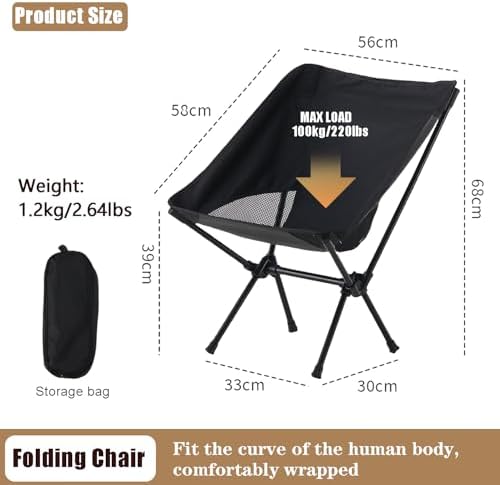 Folding Camping Chair Portable Ultralight Chairs, Compact Lightweight Camping Chair with Carry Bag, Sturdy Outdoor Folding Chairs for Travel, Hiking, Camp, Fishing - Image 2