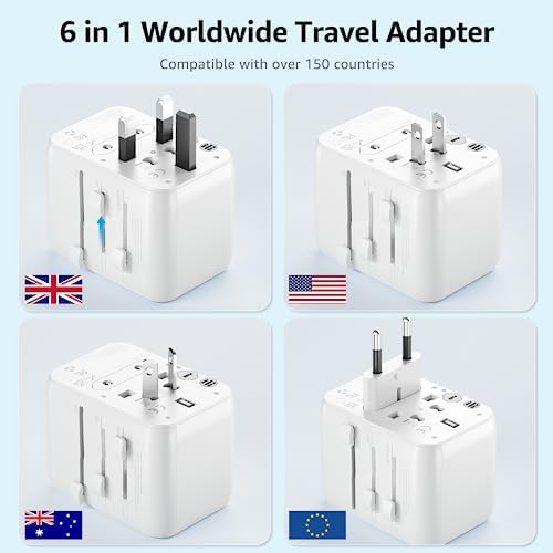 Worldwide Travel Adapter with USB C, Hotimy Universal Plug Adaptor with 5.6A Multi USB Ports (3 USB C + 2 USB A) International Socket 10A Fuses, Travel Plugs for Europe UK US AUS (Type C/G/A/I) - Image 3