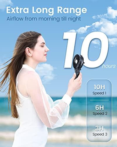 EasyAcc Handheld Fan Portable USB Fan 3 Speeds [Lifetime Service] 180° Foldable Powered Personal Mini Electric Fan With Rechargeable Battery Folding Adjustable Speeds Fan Home Travel Outdoor Black - Image 3