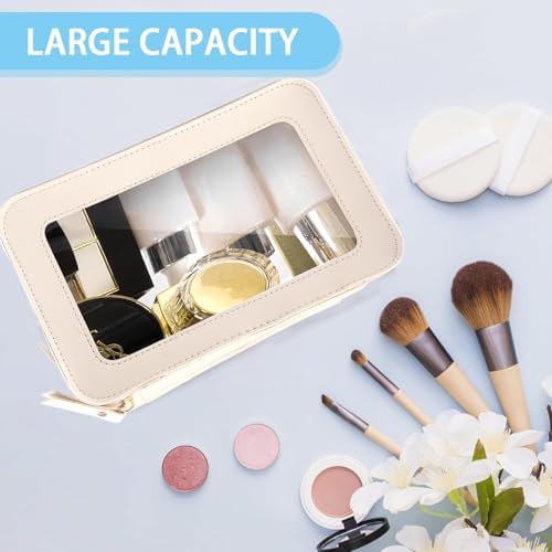 Clear Makeup Bag Transparent Cosmetic Case Travel Waterproof Toiletry Organizer with Double Zippers Ideal for Travel Essentials (Beige) - Image 5
