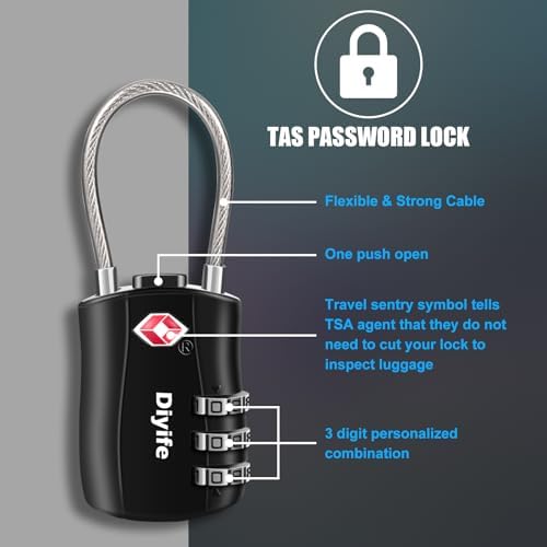 Diyife TSA Luggage Locks, [2 Pack] 3-Digit Security Suitcase Locks, Combination Padlock for Suitcases Flexible Cable Travel Lock, TSA Approved Luggage Locks for Suitcases Travel Luggage Bag Case - Image 6
