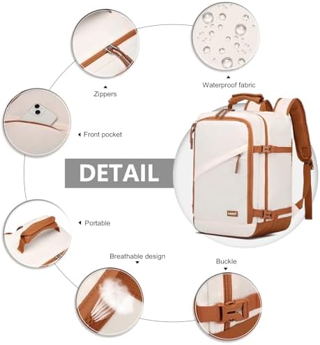 Kono Cabin Bag 40x20x25 for Ryanair Underseat Travel Carry-on Backpack Cabin Size 20L (Beige/Brown) - Image 4