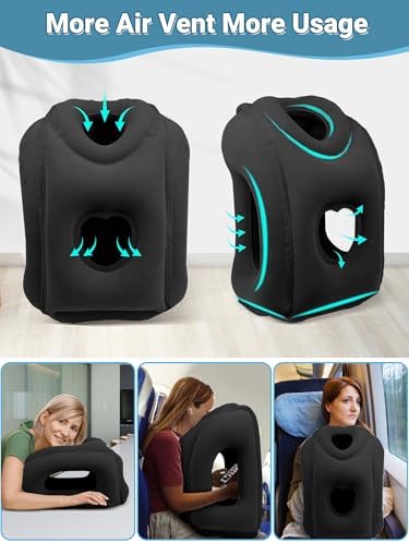 Maliton Inflatable Travel Pillow for Airplane Comfortable Sleeping to Relieve Neck and Shoulder Pain, Support Head Inflatable Pillow for Long Flights, Used for Airplanes, Cars, Trains, Office(Black) - Image 5