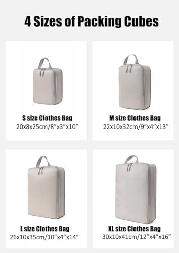 4Pcs Compression Packing Cubes Set for Suitcase, Expandable Travel Luggage Storage Bags Travel Accessories Organizers (Beige) - Image 2