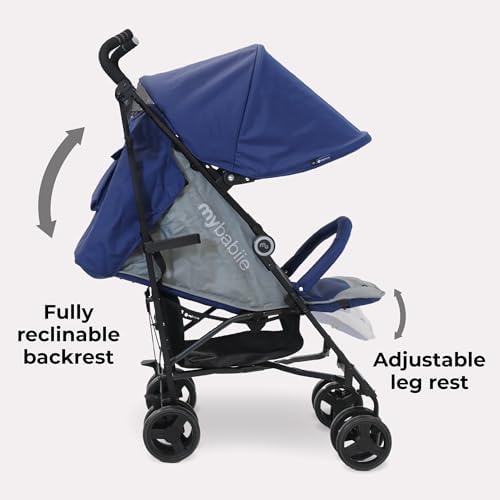 My Babiie MB02 Stroller - from Birth to 4 Years (22kg), Lightweight & Compact Umbrella Fold, Travel Buggy for Toddlers - Blue & Grey - Image 3