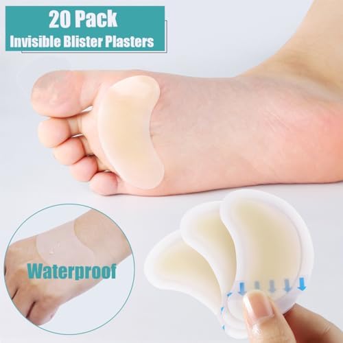20 Pack Invisible Blister Plasters - Hydrocolloid Blister Cushion Gel, Waterproof for Heel & Skin, Faster Healing Wound - Image 6