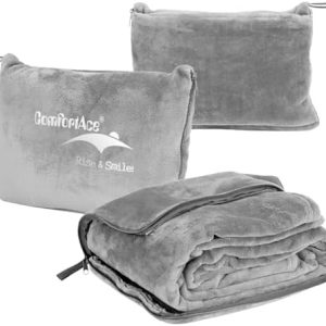 2 in 1 Travel Blanket or Travel Pillow with Zipper, Multi-Functional Cushion Dual-Purpose Design for Ultimate Comfort and Adaptability, Twilight Grey