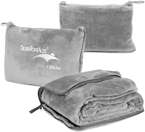 2 in 1 Travel Blanket or Travel Pillow with Zipper, Multi-Functional Cushion Dual-Purpose Design for Ultimate Comfort and Adaptability, Twilight Grey