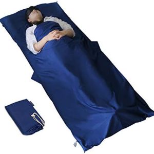 MYCARBON Travel Sleeping Bag Liner, 100% Cotton Durable and Super Soft 220 x 90 cm Roomy Travel Sheet Portable Lightweight for Camping Bed Bag, Hostels, Coaches, Picnic, Trains with Pillow Pockets