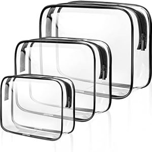 Clear Travel Toiletries Bag, 3 PCS Portable Waterproof Toiletry Bags for Women and Men, Clear Makeup Bags PVC Cosmetic Bag, Travel Accessories Wash Bag for Travelling and Holiday