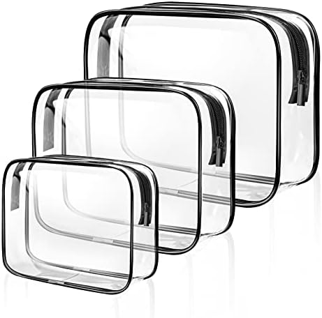Clear Travel Toiletries Bag, 3 PCS Portable Waterproof Toiletry Bags for Women and Men, Clear Makeup Bags PVC Cosmetic Bag, Travel Accessories Wash Bag for Travelling and Holiday