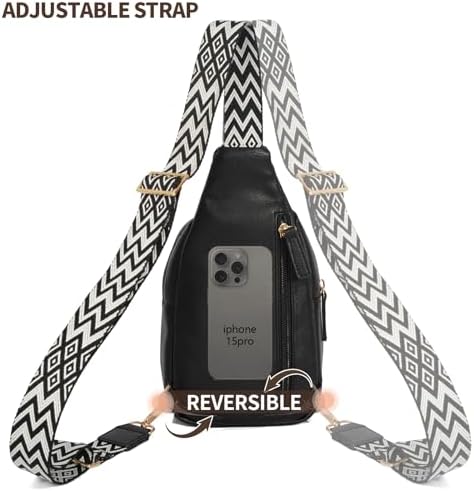 OSOCE Crossbody Bag for Women PU Sling Belt Bag Small Shoulder Chest Bag Purses with Adjustable Guitar Strap Phone Cable Hole Fanny Pack Cross Body Bags with for Ladies Travel Shopping. - Image 5
