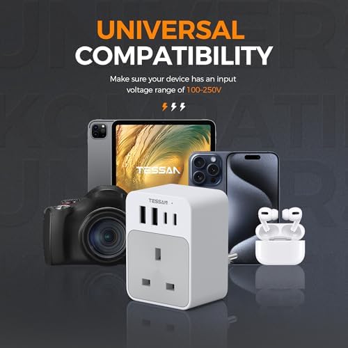 TESSAN UK to European Plug Adapter, 5 in 1 Travel Adapter with 2 USB C and 2 USB A, 3600W European Plug Adaptor, Type E F Travel for Spain France Turkey Germany - Image 7