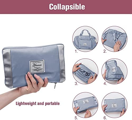 Large Capacity Folding Travel Bag, Lightweight Waterproof Carry on Luggage with Fixed Strap, Dry and Wet Separation Foldable Duffel Bag for Weekender Overnight Sports Gym Bag (Blue) - Image 6