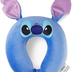 Disney Stitch Girls Teenagers Women Travel Pillow, Memory Foam Cushion Comfy Travel Accessories Flight Pillow Neck & Head Support (Blue Stitch)