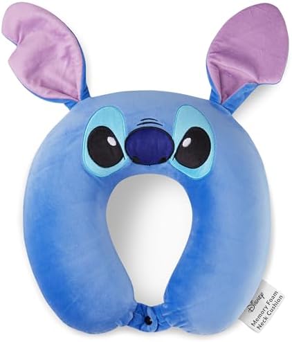 Disney Stitch Girls Teenagers Women Travel Pillow, Memory Foam Cushion Comfy Travel Accessories Flight Pillow Neck & Head Support (Blue Stitch)