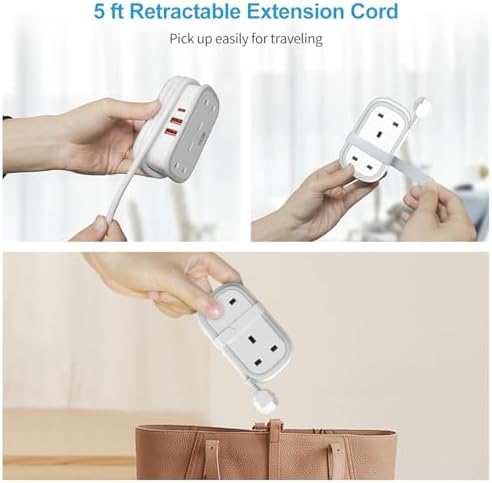 UK to European Plug Adapter with 1.5M Extension Cable, BEVA 2 Way 3 USB (2A+1C) Travel Adapter with Retractable USB C Cable for Germany France Spain Turkey Greece Iceland etc (Type E/F) - Image 5