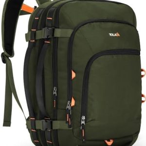 Tolaccea 35-45L Travel Laptop Backpack, Carry On Backpacks,Travel Rucksack Cabin Size, TSA Friendly Flight Approved Hand Luggage Backpacks Fit 15.6 Inch Laptop, Business Rucksack (Army Green)