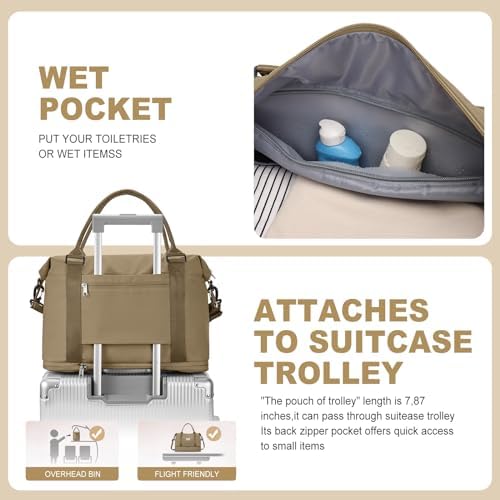 for Ryanair Airlines Underseat Cabin Bag 40X20X25 Weekend Overnight Carry on Holdall for Women Travel Duffel Sport Gym Tote Mum Hospital Bags with Wet Pocket,F11-Khaki - Image 7