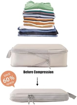 4Pcs Compression Packing Cubes Set for Suitcase, Expandable Travel Luggage Storage Bags Travel Accessories Organizers (Beige) - Image 4