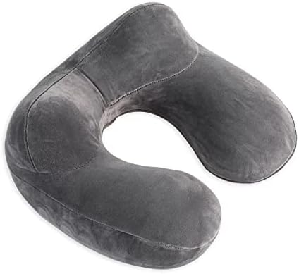 Inflatable Travel Pillow - 100% Soft Velvet Neck Support for Traveling, Airplanes, Trains, Cars, and Offices with Compact Carrying Bag, Breathable and Washable Cover, Ideal for Adult Sleepers (Grey) - Image 2