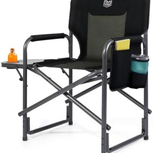 TIMBER RIDGE Camping Chair Heavy Duty 180kg Capacity, Directors Chair Folding Aluminum with Side Table, Portable for Outdoor Festival BBQs Black