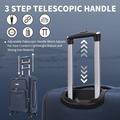 24" Medium Super Lightweight 4 Wheel Suitcase Luggage Expandable with Wheels Navy - Image 7