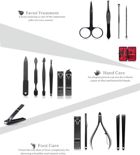 Manicure Set Nail Set Nail Clipper Kit Professional - Stainless Steel Pedicure Set Nail Grooming Kit of 15pcs with Case for Travel (Black/Red) - Image 3