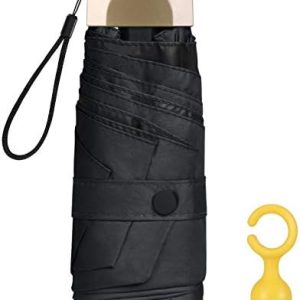 Vicloon Mini Umbrella, Pocket Umbrella (Black) with Golden Handle, 210T Black Rubber Cloth & 6 Aluminum Alloy Ribs, Foldable Compact Travel Umbrella, UPF>50+ UV Resistance, Rain and Sun Umbrella