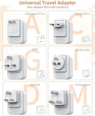 UK to Worldwide Travel Adapter Set, Travel Adaptor Kit with 4 USB Ports (2 USB C), International Plug Adapter with 6 Removable Plug - Image 2