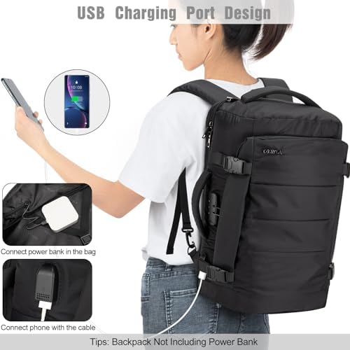 Tzowla Travel Laptop Backpack Cabin Size 40L Mens Womens,Carry on Large Capacity Anti Theft Backpacks for Travelling with USB Charging Port,Business Causal Daypack Bag Fits 17.3Inch Laptop,Black - Image 6