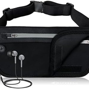 MYCARBON Travel Money Belt RFID Against Invisible Theft Secret Wallet Hidden Under Clothes Belt Wallet Security Travel Pouch Waist Bumbag for Money,Cards,Passports,Phone up to 6" (Black)
